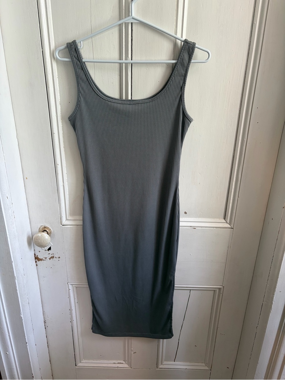 Ribbed Tank Bodycon Dress in Charcoal Gray
